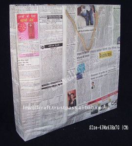 100% Recycled Newspaper <b>Medium</b> <b>Size</b> Shopping Tote <b>Bag</b> Rope Handle Geometric Pattern Custom Printed Customized Logo Style Western - Product Image 4
