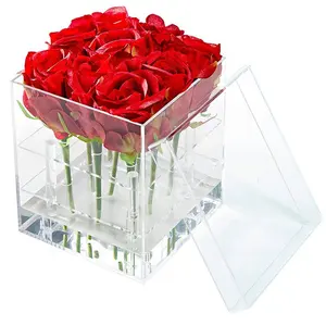 Suporte acrílico para rosas, vaso para flores transparente com 2 camadas para decoração, casamento, presente, 9 buracos