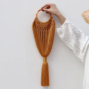2021 Hot Design Beach Tassel Crocheted Resin Ring Handle Clutch Bag Women Handbag