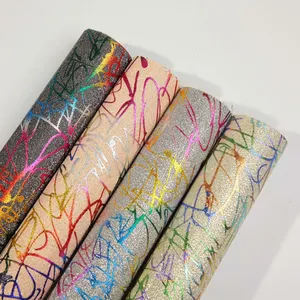 54 inch (1.37 m)India graffiti glitter faux fabric leather for clothing