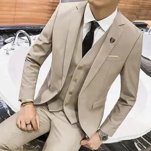 HD116 Khaki Herren anzüge für Hochzeits feier Kostüm Dreiteilige Bräutigam Smoking Jacke Pfannen Weste gekerbte Revers Blazer Weste