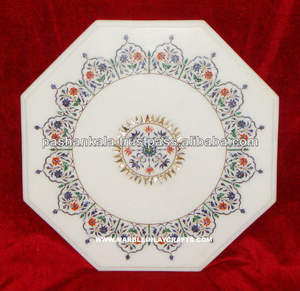 Octagonal White Marble Inlay Beautiful Coffee & Breakfast <b>Table</b> Tops - Product Image 1