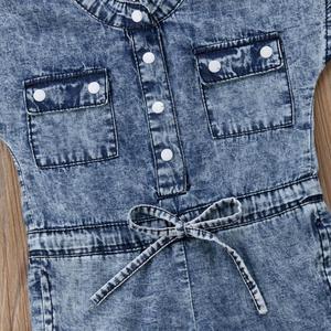Ins chaud selI <span class=keywords><strong>style</strong></span> populaire filles vêtements denim combinaison coton arc poche manches courtes 2019 enfants vêtements en gros - Product Image 6
