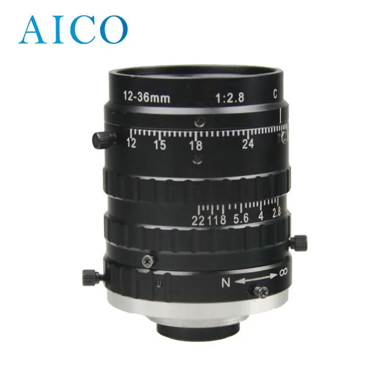 CnAICO sharp 2/3 "F2.8 12-36 milímetros c montar varifocal manual de iris 5mp cmount lente zoom de 3x para sistema de visão industrial aplicação