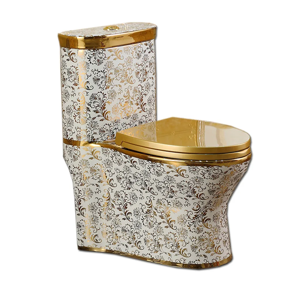 Chaozhou sanitary wares manufacturer ceramic golden color one piece toilet with soft close seat