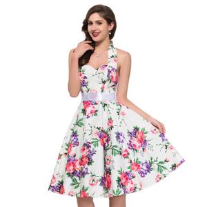 Grazia Karin A Buon Mercato Lunghezza Del Ginocchio del Halter 50s Retro Stile di Limone Pinup Cotone Stampa Abiti CL6075 - Product Image 3