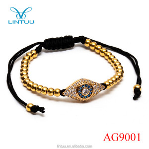 18 k Oro Del Metal Del Diamante Del Encanto Del Ojo Malvado Pulsera de Macramé colgadores de plantas Para hombres - Product Image 4
