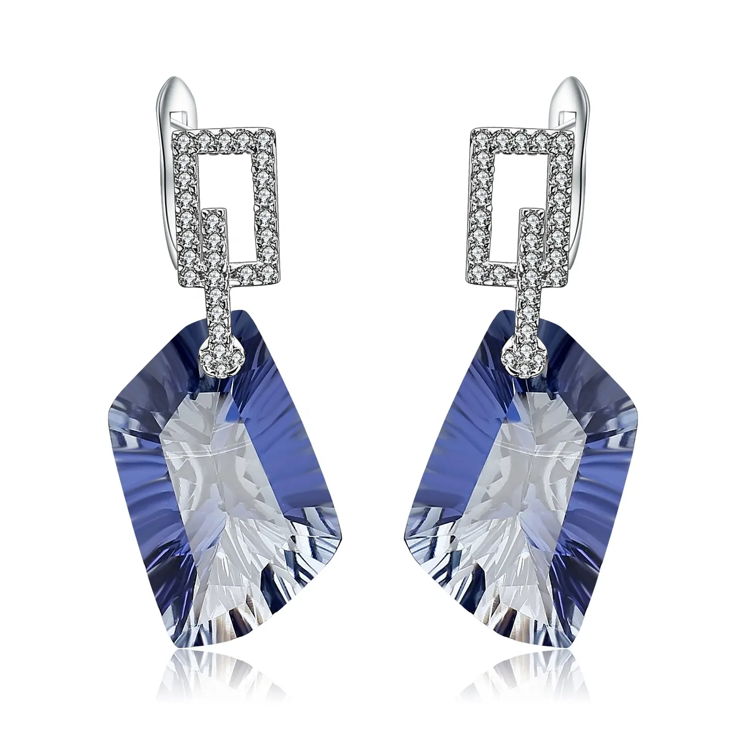 Abiding Fancy Cut Iolite Blue Mystic Quartz Gemstone Drop Earrings 925 Sterling SilverJewelry Unique Big Earrings Women