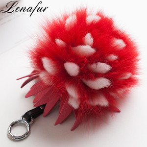 <span class=keywords><strong>Bleu</strong></span> Ananas Réel Renard Fourrure <span class=keywords><strong>Pompon</strong></span> <span class=keywords><strong>Porte</strong></span>-clés, En Gros De Fourrure Pom Pom Keychain - Product Image 2