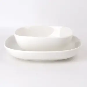 8 inch 20cm White Ceramic Fine Porcelain Square Round Irregular Shape Soup Deep Dinner Plates and Dishes With Rim