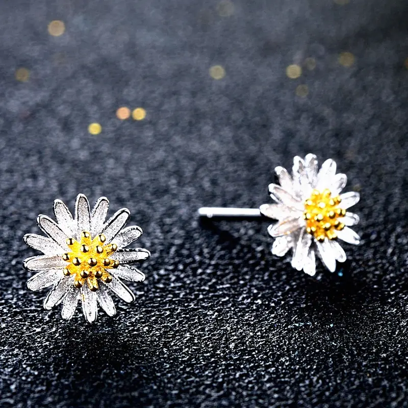 925 sterling silver daisy shape small fresh CZ diamond earrings for girlfriend YJ00177