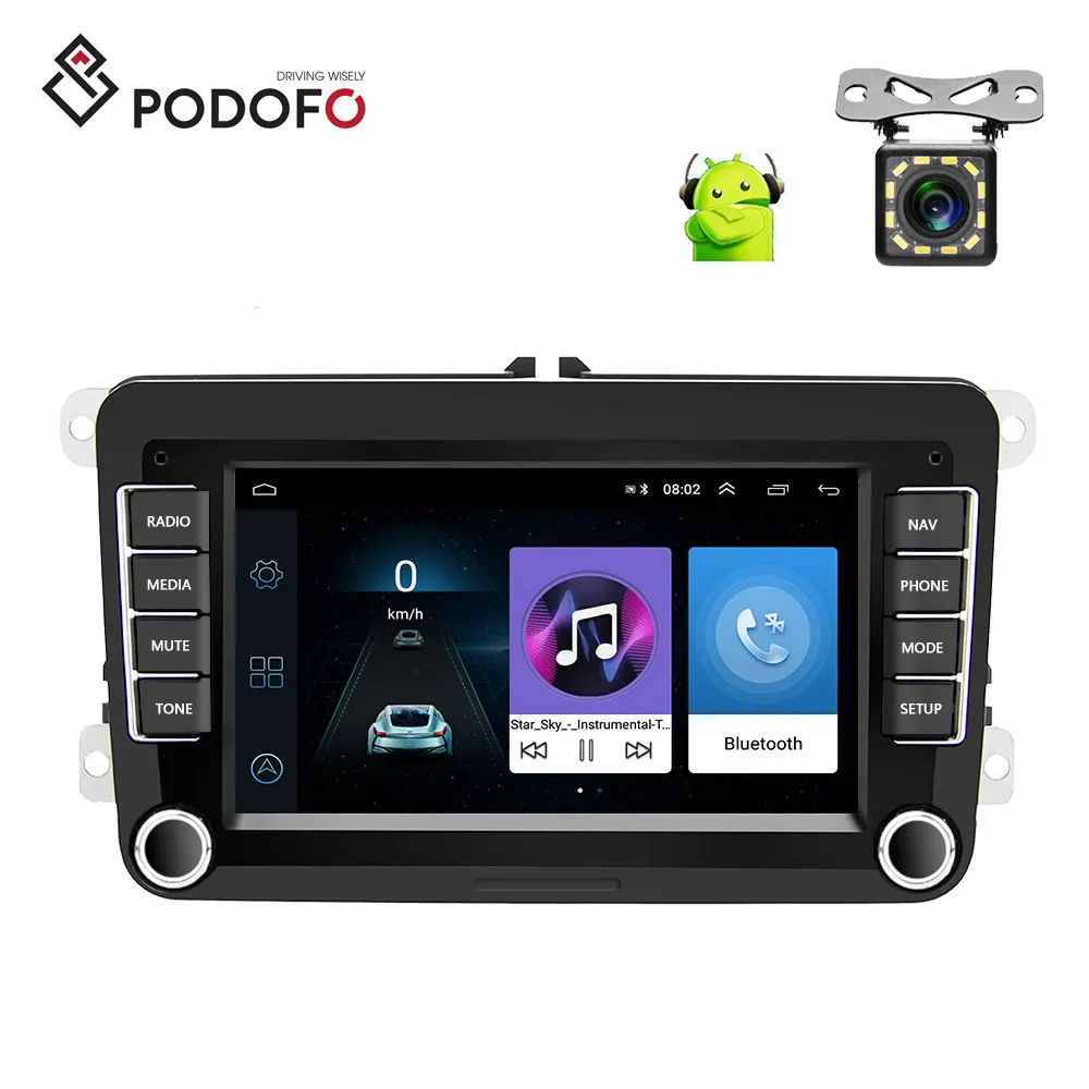 Podofo-Radio estéreo para coche con Android 13, reproductor MP5 de 7 pulgadas, GPS, BT, FM, receptor de radio, cámara de 12LED para VW Volkswagen, disponible en EU/UK/RU