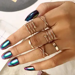 6 Stück Set Vintage Geometric Türkis Schmuck Ring Set Kreis Böhmen Gold Far bringe Schmuck Frauen