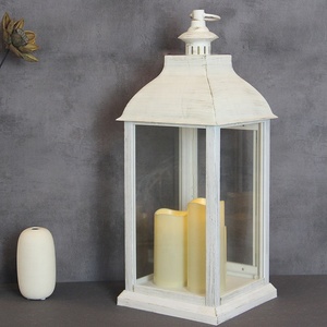 Indoor Decor <strong>Large</strong> Plastic Distressed White Vintage Battery Operated <strong>Candle</strong> <strong>Lantern</strong> with LED <strong>Candles</strong> - Product Image 3