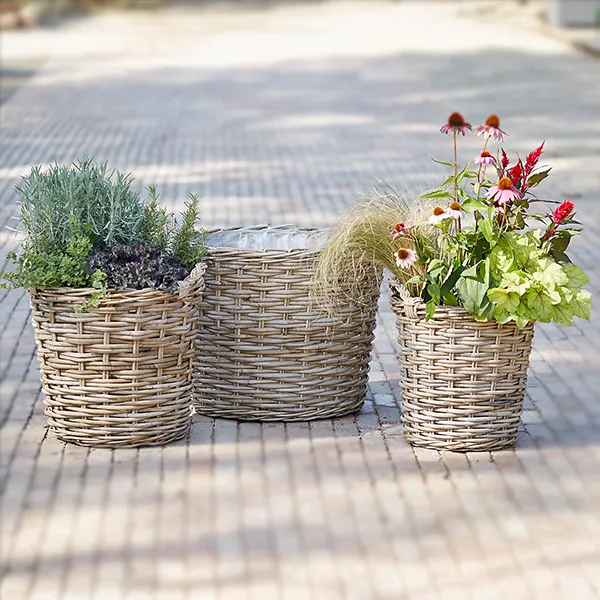 Vasos de plantas salgueiro vintage, plantador rústico de vasos de plantas em rattan, decorador de flores