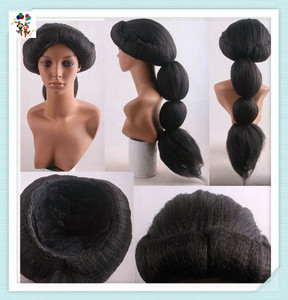 Disfraz de fiesta personalizado para <span class=keywords><strong>mujer</strong></span>, <span class=keywords><strong>pelucas</strong></span> de <span class=keywords><strong>Carnaval</strong></span> sintéticas con cinta de jazmín de Color negro, 2017 - Product Image 6
