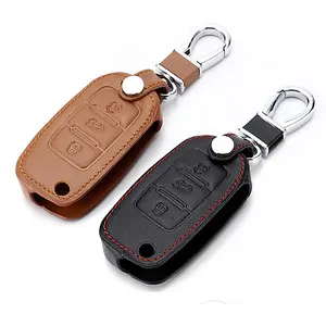 Leather Car Key Cover For VW Volkswagen Polo Golf Passat Beetle Caddy T5 Up Eos Tiguan Skoda A5 SEAT Leon Altea Flip Remote Cove