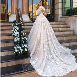 El precio de fábrica al por mayor de Dubai Saudi Arabia vestidos de boda vestidos de novia ace apliques manga larga musulmán vestido de novia