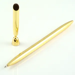Low MOQ Gold Silver Bullet Metal Stand Table Ballpoint Pen Promotional Bank Counter Hotel Desk Pen with Brass Holder