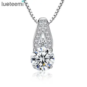 LUOTEEMI Wholesale New Fashion Women OL Style Genuine Real 925 Sterling Silver Jewelry Pendant Necklaces