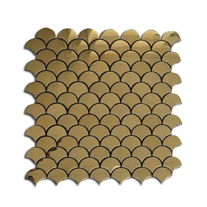 LS002 azulejo de mosaico de metal de color dorado/azulejo de mosaico de báscula de pescado