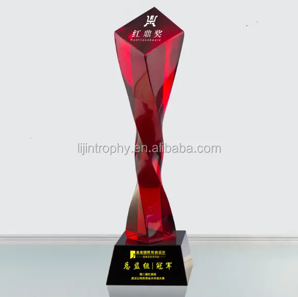 Yeni Twisted sütun kristal trophy yıl için özel renk büküm sütun başlığı, şirket yıllık cam ödülleri hatıra ödülleri