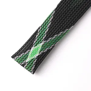 23MM Blackgreen pet braided sleeve Polyester Self Closing Wrapt Up Cord Concealer Mesh