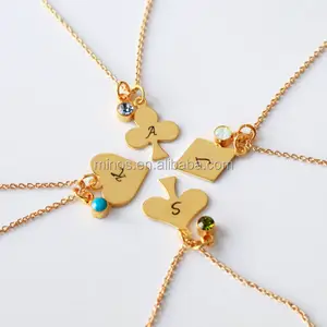 新设计镀金 4 姐妹项链，心形项链套装，定制珠宝友谊项链