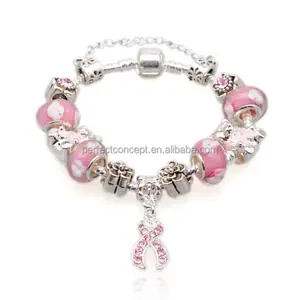 Di alta qualità di fascino di modo variopinto delle donne di perle di vetro di murano rosa del nastro in rilievo del braccialetto del polsino