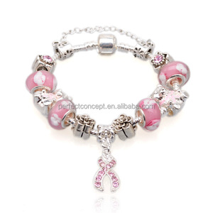 Boho — bracelet en verre de murano coloré, haute qualité, breloque tendance, perles de ruban rose, manchette perlée, pour femmes