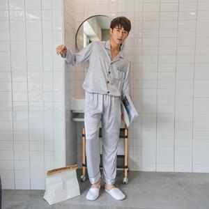 Maschio casa di abbigliamento allentato indumenti da notte degli uomini classico Raso di seta Pigiama Lungo Button-Down Pj Set Indumenti Da Notte Loungewear - Product Image 3