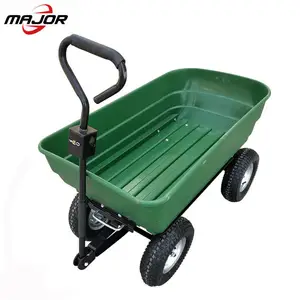 Chariot de jardin Utilitaire Jardin Dump Chariot Transporteur Brouette 4 Pneus à Air avec Poly Tirant Chariot Pneus de 10 po