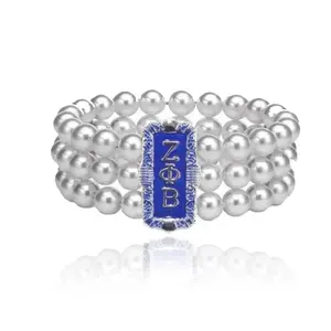 Zeta Phi Beta Sorority Alphabet Silver Bracelet Elastic Pearl Jewelry