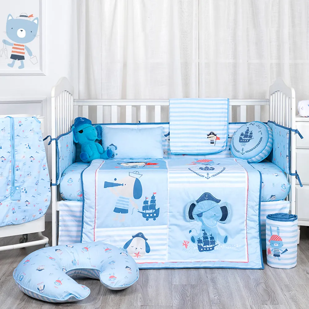 100% Cotton Organic crib bedding cot bed set Cartoon pirate captain theme baby boy bedding set