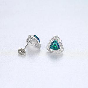 CZCITY toptan lüks bayan Vintage takı 925 ayar gümüş üçgen klasik renkli yangın Opal taş saplama küpe - Product Image 6