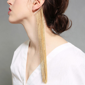 Women Latest New Trendy European Gold Plated Long Chains Tassel <strong>Ear</strong> <strong>Cuff</strong> <strong>Earrings</strong> for Banquet - Product Image 3