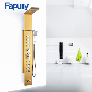 Haute qualité intérieure <span class=keywords><strong>salle</strong></span> <span class=keywords><strong>de</strong></span> bains douche ensemble douche colonne or en acier inoxydable panneau <span class=keywords><strong>de</strong></span> douche <span class=keywords><strong>de</strong></span> massage - Product Image 1