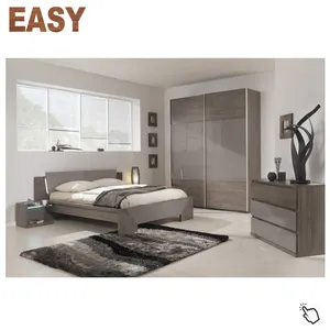 优雅便宜的现代高光泽衣柜 LED 卧室设置家具