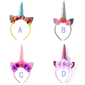Date Produit Sequin Chat Oreilles Licorne Match de Bandeau BRICOLAGE À La Main Fleur Bandes de Cheveux Pour Les Filles - Product Image 1