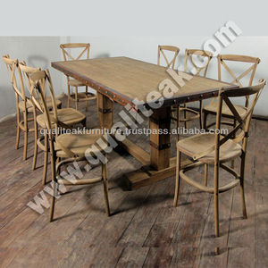 Set tavolo da pranzo antico economico Set da pranzo in legno di teak per interni con finitura invecchiata in legno - Product Image 1