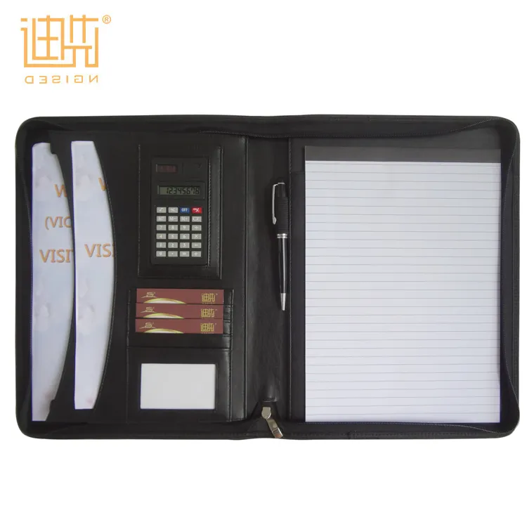 Promoción de cuero pu padfolio A4 tamaño portafolio carpeta de archivos