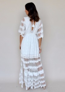 Bianco Donne Del Merletto Del Ricamo Maxi Manica Del Vestito - Product Image 6