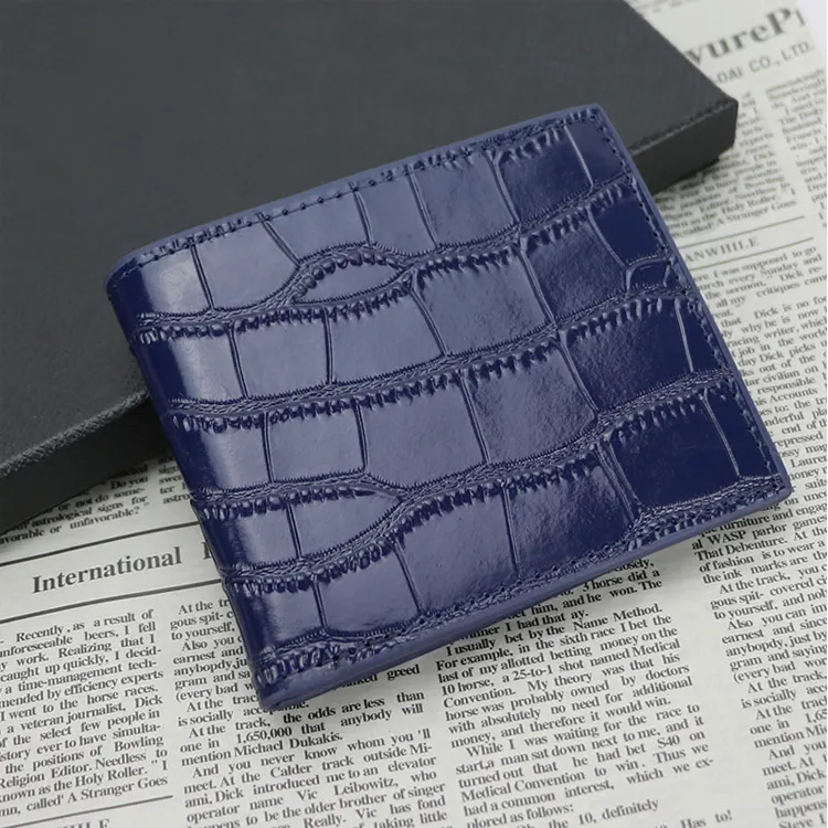 Portefeuille pliable en cuir PU pour homme, classique, couleur bleue, collection