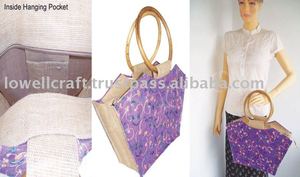Bohemian Embroidered Jute Tote Bag with Bamboo Handles Zipper Closure Fashion Style Travel Use Summer - Product Image 2