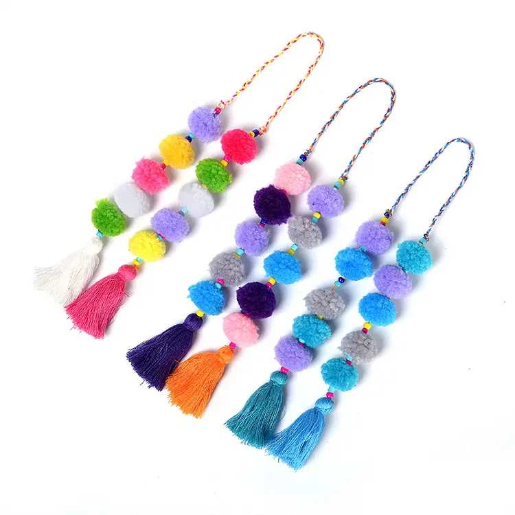 Zooying Neon pink tassel bag charm Pom pom purse key chainBoho accessories Handbag charm
