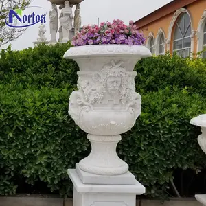 Precio bajo al aire libre jardín decorativa de lujo de mármol blanco, pote de flor de piedra flor macetas para la venta NT-BS0101