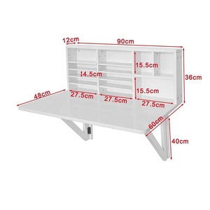 Escritorio de oficina plegable multifunción <span class=keywords><strong>Mdf</strong></span> blanco para estante de libros montado en la pared con estante de almacenamiento L90xw60cm - Product Image 4
