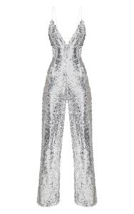 Moda Senza Maniche Sexy Profondo Scollo A V Elegante Donne di Forma Fisica di <span class=keywords><strong>Argento</strong></span> Con Paillettes <span class=keywords><strong>Tuta</strong></span> - Product Image 5