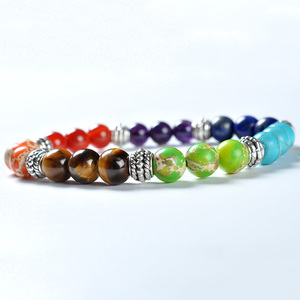 F89 AA Qualità Mens Delle Donne di Boho di Stile <span class=keywords><strong>damigella</strong></span> d'onore regalo di Potere Elastico Giada Logo Personalizzato Chakra Gemma Stretch Colorato Braccialetto di Perline - Product Image 5