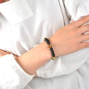 Pierre de lave fait à la main couronne de charme bijoux Logo personnalisé femmes hommes Bracelet de perles pour l'amitié élastique naturel F146 2019 noir - Product Image 6